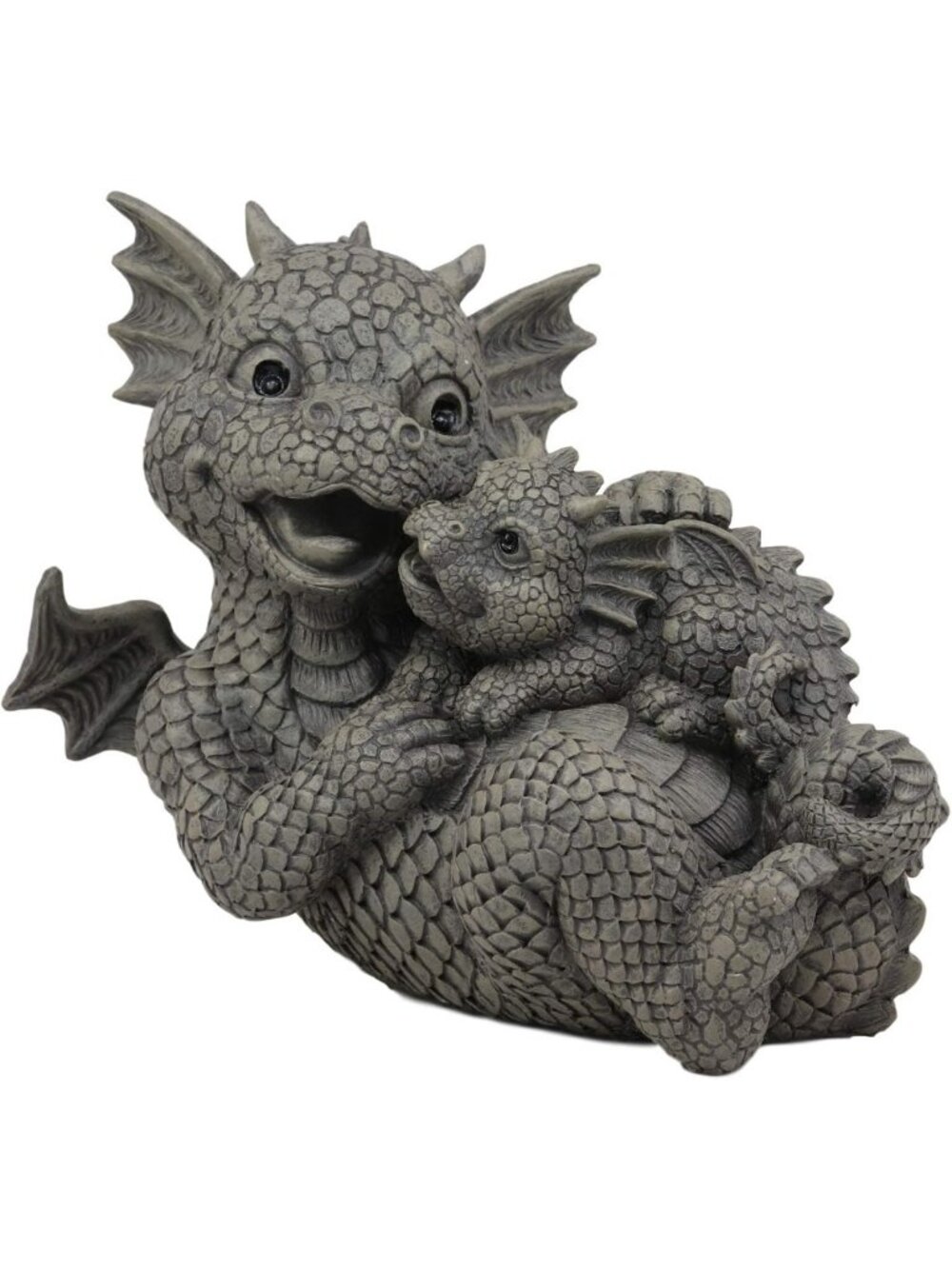 Charming Dragon Family Statue - Mommy & Baby Figurine, 8" Faux Stone Decor